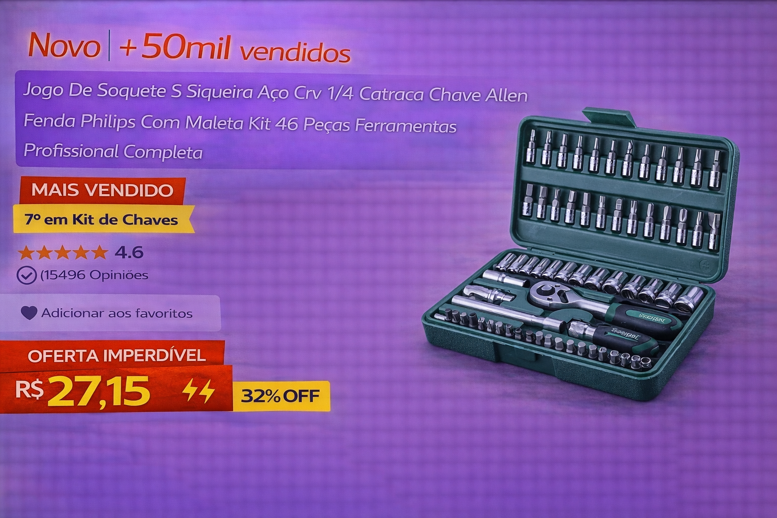 Jogo de Soquete 46 Peças Siqueira:Para Não Ficar na Mão