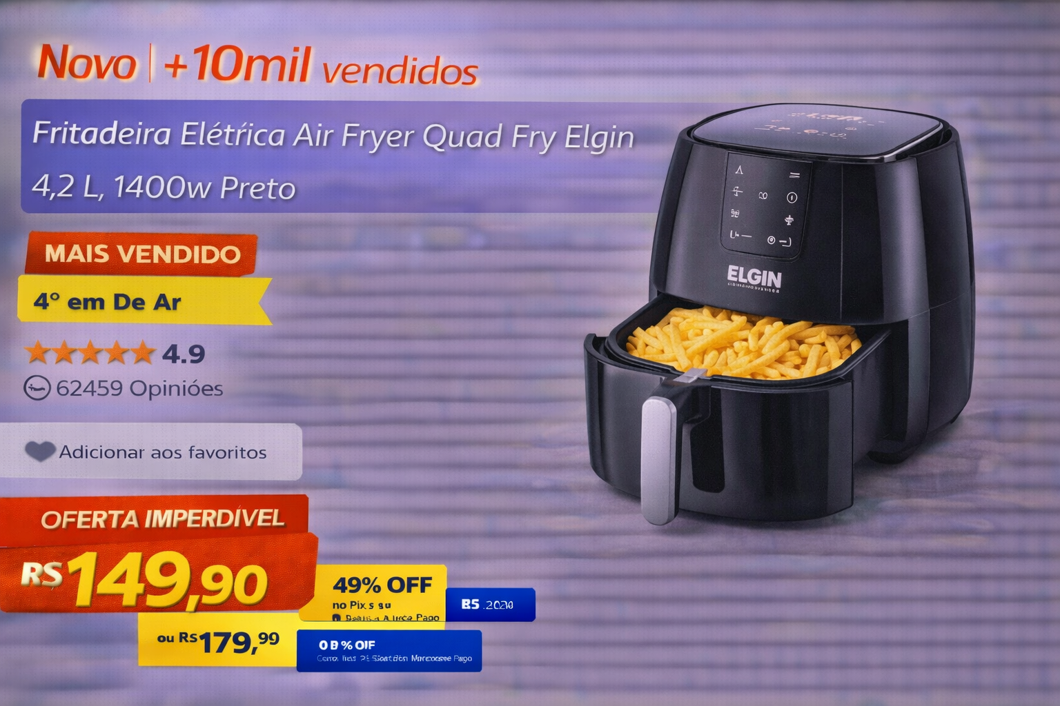 Fritadeira Elétrica Air Fryer Quad Fry Elgin 4,2L: vale a pena?