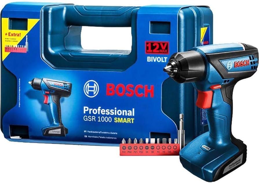 Bosch Parafusadeira Furadeira a bateria GSR 1000 Smart 12V com 10 bits e  maleta | Amazon.com.br