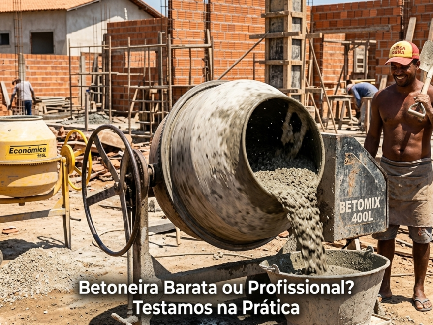 Pá e Enxada pra Pedreiro: Review Sem Enrolação ou Profissional? Testamos na Prática 5 betoneira profissional grande de 400 litros em ação em uma obra brasileira ensolarada